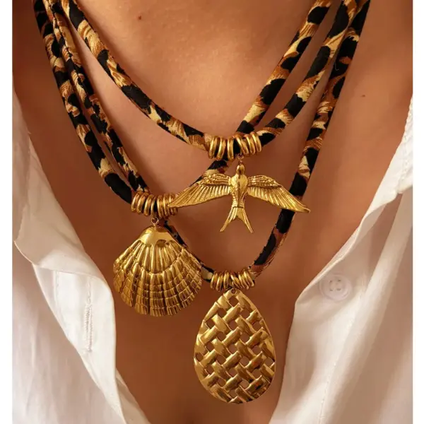 304 Stainless Steel Sunflower Starfish Conch PVD Coated Rhinestones Real Gold Plated Exaggerated Cool Style Waterproof Non Tarnish Surgical Steel Cord String Lobster Trigger Clasp Closure Gold Pendant Necklace