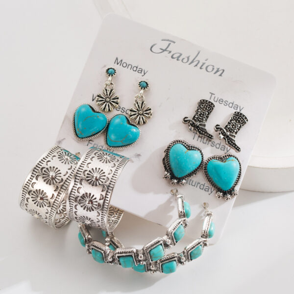 Wholesale Turquoise Earrings Set Western Style Love Shoes Boots Cross Earrings