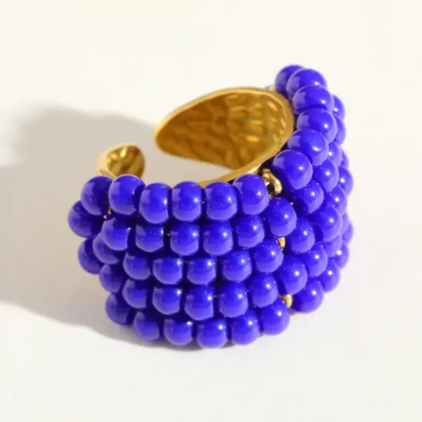 Dopamine Colored Sweet 18K Gold Plated Stainless Steel Bead Full Bead Open Ring Adjustable Size Geometric Circle Ball Pattern