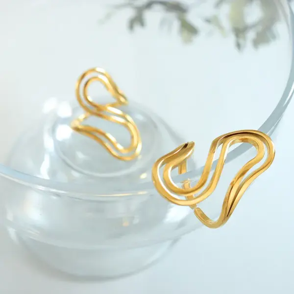 Wholesale PVD Coated Real Gold Plated 18K Gold Geometric 304 Stainless Steel Simple Style Waterproof Non Tarnish Open Ring