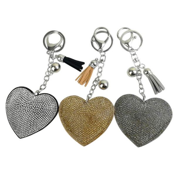 Wholesale flannel Diamond-embedded peach heart love keychain