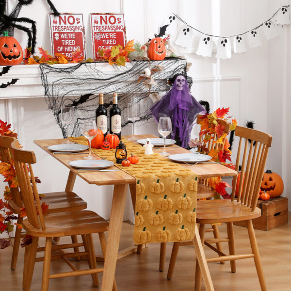 Wholesale Halloween Pumpkin Embroidered 3D Table Runner, Xu'ai Tablecloth, Party Decoration Tablecloth