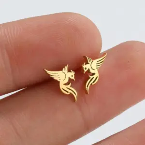 Wholesale PVD Coated 18K Gold Real Gold Plated Phoenix 304 Stainless Steel Fashion Waterproof Non Tarnish Ear Studs