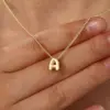 Wholesale Single 304 Stainless Steel Women's 18K Gold Plated Colorful Initial 3D Oil Drop Bubble Letter Pendant Necklace