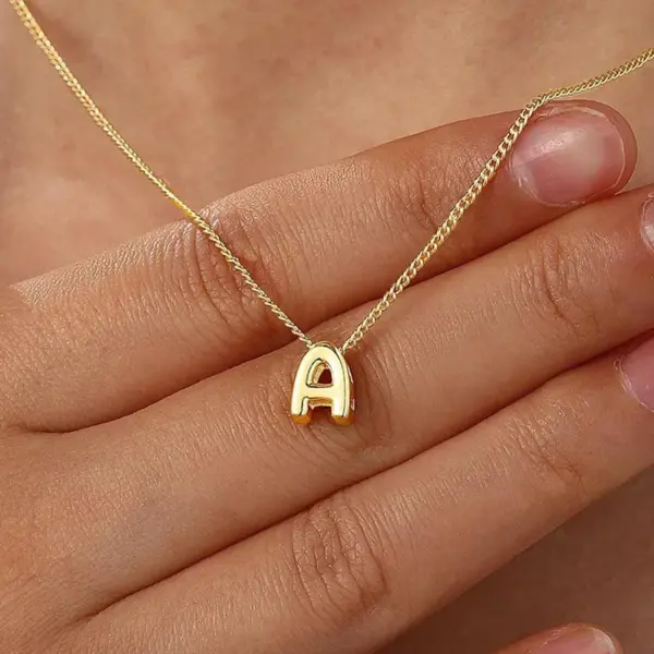 Wholesale Single 304 Stainless Steel Women's 18K Gold Plated Colorful Initial 3D Oil Drop Bubble Letter Pendant Necklace