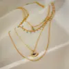 Wholesale Fashion Geometric Eye Titanium Steel Layered Rhinestones Necklace