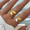 Wholesale PVD Coated Real Gold Plated 18K Gold Dolphin Fish 304 Stainless Steel Hawaiian Vacation Beach Waterproof Non Tarnish Open Rings