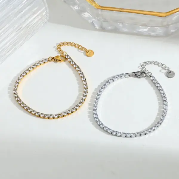 Vacation Simple Style Solid Color 304 Stainless Steel Zircon Tennis Chain Tennis Bracelet In Bulk