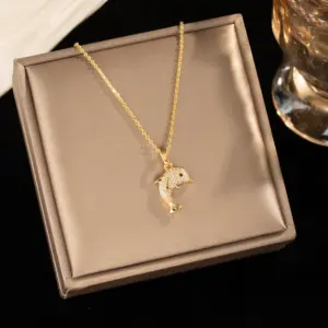 Gold, Inlaid with Zircon Dolphin Shape