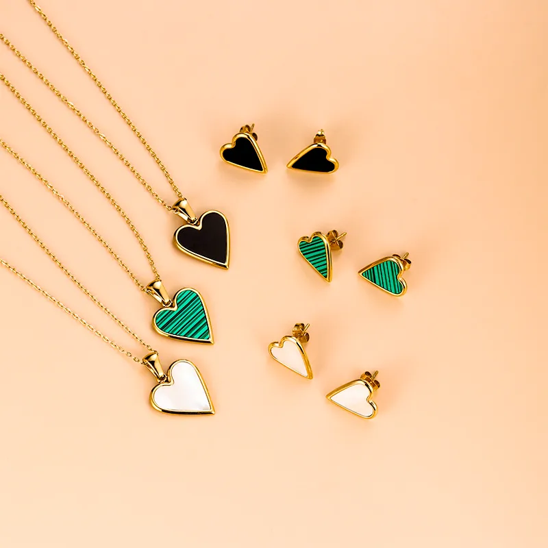Wholesale Jewelry Fashion Heart Shape 304 Stainless Steel Shell 18K Gold Plated Gold Plated Stainless Steel Jewelry Sets