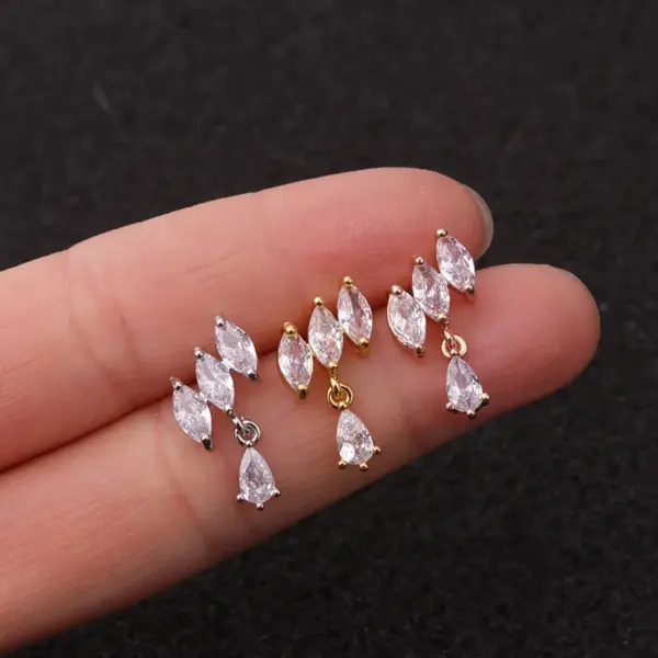 316L Stainless Steel Copper Zircon Ear Cartilage Rings & Studs Geometric Waterproof Non Tarnish Surgical Steel