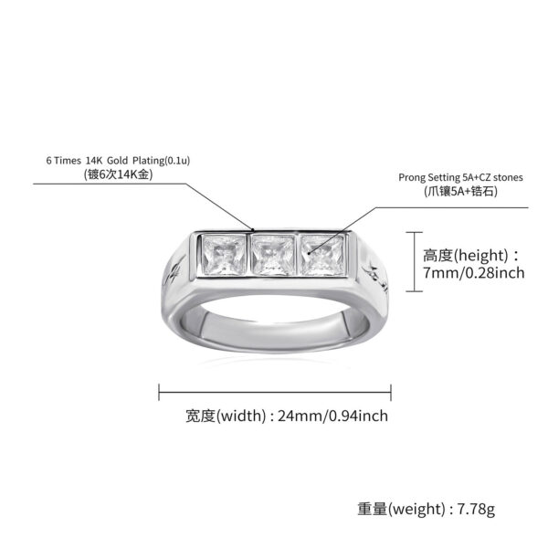 Wholesale European and American Ins Fashion Simple Ring Decorated with Copper Inlaid with Zircon Stylish High-End Texture Men's Sugar Cube Diamond Ring