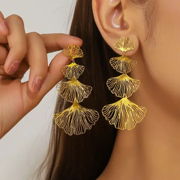 304 Stainless Steel Flower PVD Coated Stone-Free Real Gold Plated Handmade Romantic Shiny Waterproof Non Tarnish Surgical Steel Frill Drop Earrings Earrings