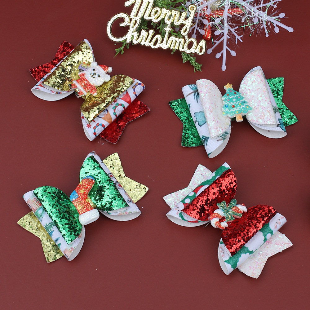Wholesale Christmas Cartoon Christmas Tree Party Chilen's Headess Bow Hairpin