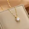 Wholesale Glam Simple Style Solid Color 304 Stainless Steel Copper Plating Inlay 18K Gold Plated Acrylic Glass Zircon Pendant Necklace