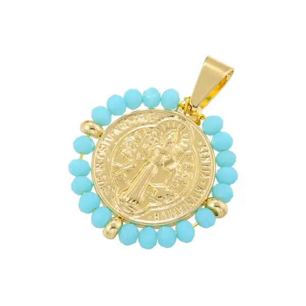 Wholesale Hip-Hop Retro Round Virgin Mary Copper Plating Inlay Carving 18K Gold Plated Zircon