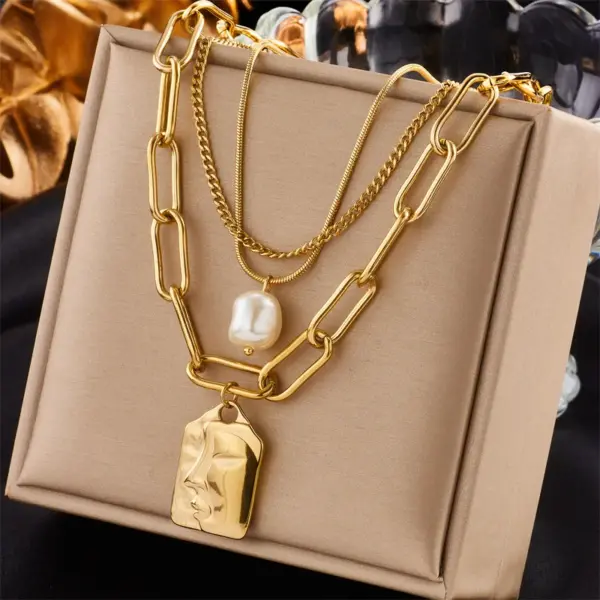 304 Stainless Steel Imitation Pearl Heart Shape Butterfly Rectangle Cuban Link Chain Curb Chain Paperclip Chain Snake Chain Pendant Necklace
