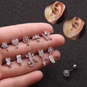 Wholesale Copper Ear Cartilage Rings & Studs Geometric Waterproof Non Tarnish Surgical Steel
