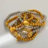 Wholesale Luxurious Double Layer Heart Shaped Pendant Beaded Bracelet 18K Gold Plated Stainless Steel Elastic Line For Women Casual Classic Style