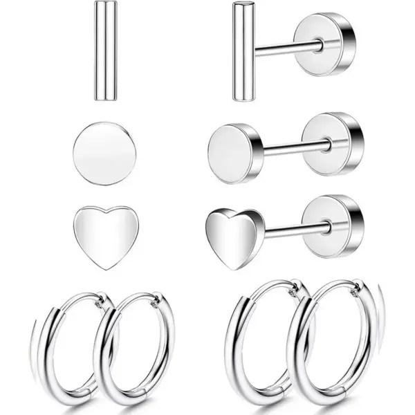 Wholesale 1 Set 316L Stainless Steel Ear Cartilage Rings & Studs Heart Shape Waterproof Non Tarnish Surgical Steel Ear Cartilage Rings & Studs