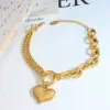 PVD Coated Real Gold Plated 18K Gold Heart Shape Titanium Steel Fashion Waterproof Non Tarnish 304 Stainless Steel Bracelets
