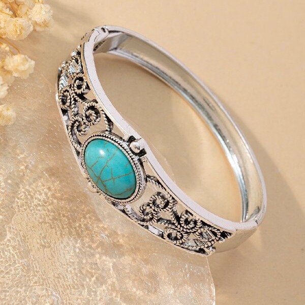 Wholesale European and American fashion trendy women's classic flower grain bracelet turquoise ethnic jewelry wholesale manufacturers