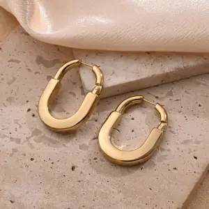 Light Gold U-Shaped Earrings (Gold)【30x22mm (Needle Thickness: 0.8mm)】 / 1 Pair/Package