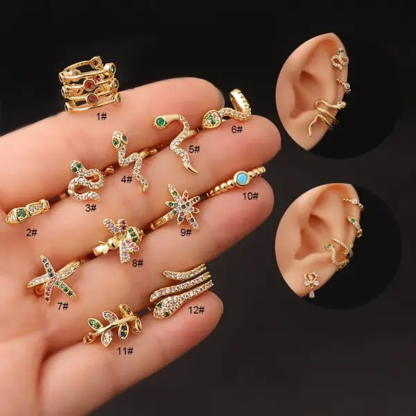 Ear Cartilage Rings & Studs Fashion Snake Copper Plating Inlay Zircon