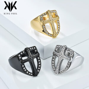 Wholesale Cross-border Amazon Hot Shield Cross Ring Men's Personality Retro Diamond-encrusted Fashion Finger Ring