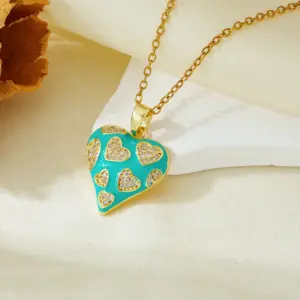Gold Green Heart Necklace T021