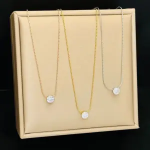 Wholesale Jewelry Elegant Wedding Simple Style Geometric Titanium Steel Zircon Inlay Pendant Necklace