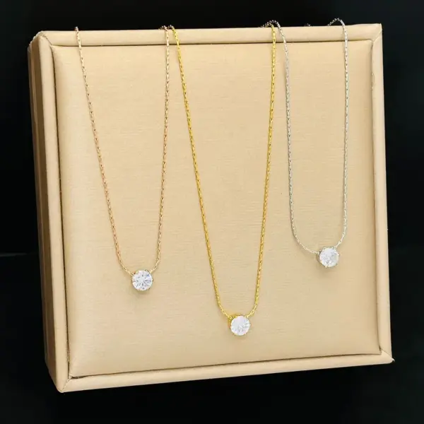 Wholesale Jewelry Elegant Wedding Simple Style Geometric Titanium Steel Zircon Inlay Pendant Necklace
