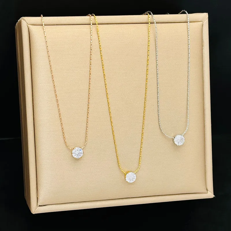 Wholesale Jewelry Elegant Wedding Simple Style Geometric Titanium Steel Zircon Inlay Pendant Necklace