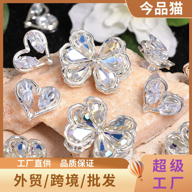 Wholesale Alloy rhinestone heart bow through-hole beads