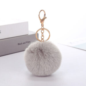 Grey / Rabbit fur ball keychain