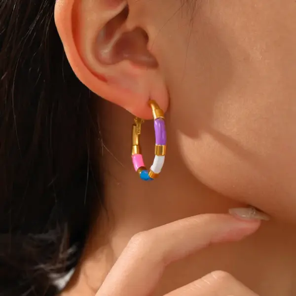 Wholesale 1 Pair IG Style Simple Style U Shape Enamel Plating 304 Stainless Steel 18K Gold Plated Earrings