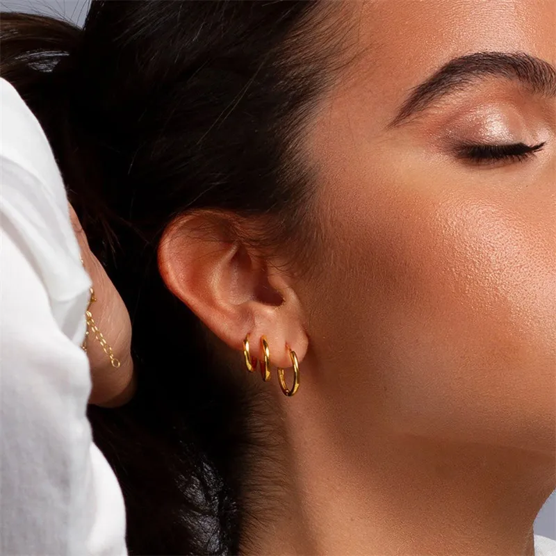Wholesale 1 Pair Basic Commute Circle Buckle 304 Stainless Steel 18K Gold Plated Hoop Earrings Hie Earrings Earrings