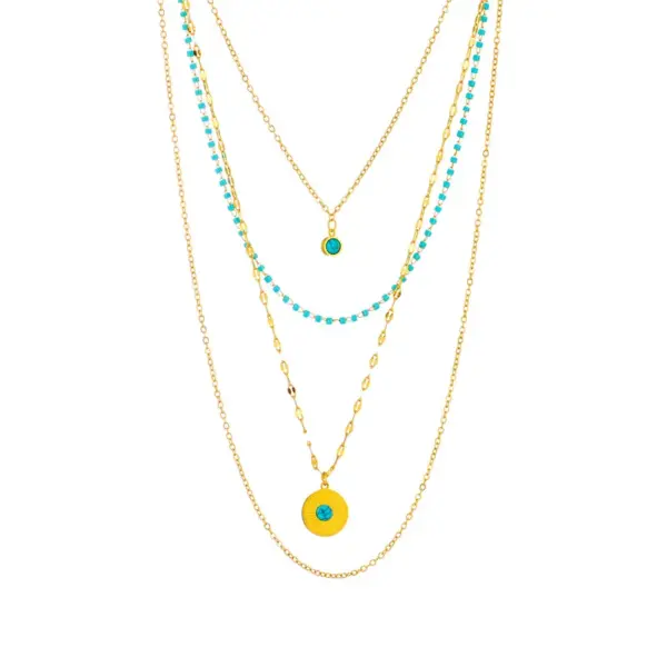 Wholesale PVD Coated Real Gold Plated 18K Gold Round 304 Stainless Steel Casual Retro Waterproof Non Tarnish 304 Stainless Steel Layered Necklaces