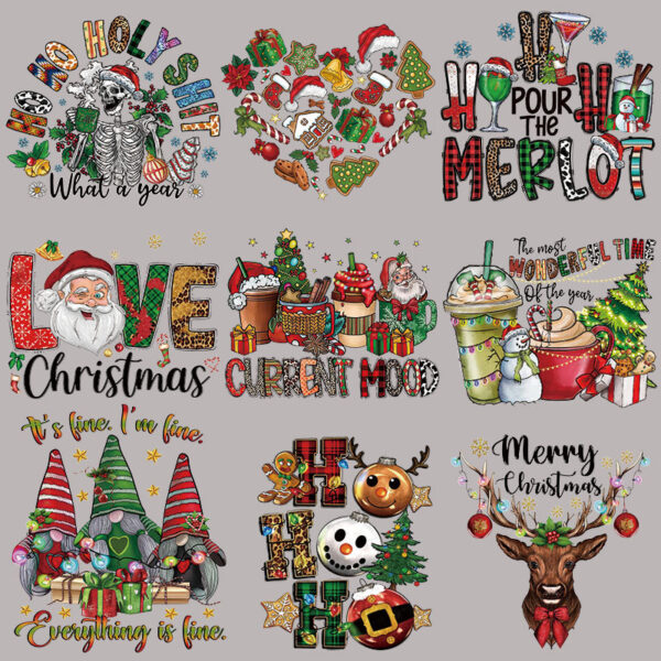 Wholesale Christmas tree and old man heat transfer print