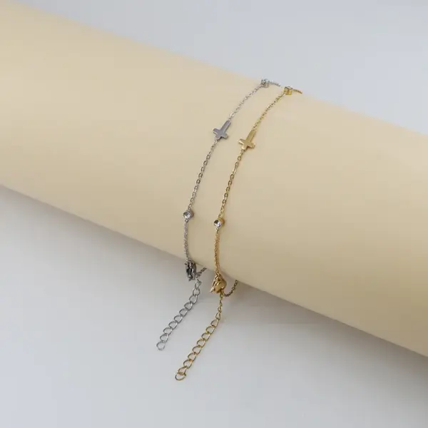 1 Piece Fairy Style Casual Beach Heart Shape Flower Butterfly 304 Stainless Steel lishing Plating Chain Rhinestones Zircon Rack Plated Long-Lasting Plated Vacuum Plating Rack Plated Long-Lasting Plated Vacuum Plating Gold Plated Women's Anklet