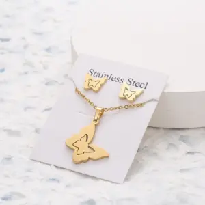 1 Set Hollow out Butterfly Studs Necklace Set [B18-0304】