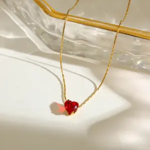 Necklace - Length 42+5cm, Pendant 6.38*5.88mm - / Red