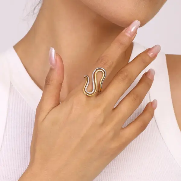 PVD Coated Real Gold Plated Color Block 304 Stainless Steel Casual Vacation Classic Style Waterproof Non Tarnish Open Rings