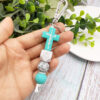 Wholesale Cross Silicone Beaded Keychain Cross Charm Bracelet Keyring Bag