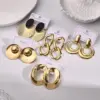 Wholesale Ion Plating (IP) Real Gold Plated 18K Gold Round Oval 304 Stainless Steel IG Style Casual Waterproof Non Tarnish Earrings