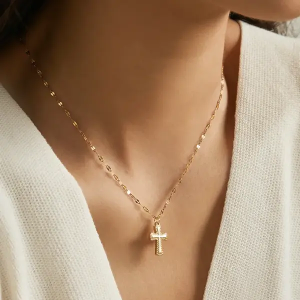 Wholesale Jewelry Simple Style Classic Style Cross 304 Stainless Steel 18K Gold Plated Pendant Necklace