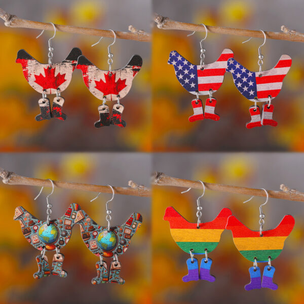 Wholesale Hen boots with wooden double-sided earrings