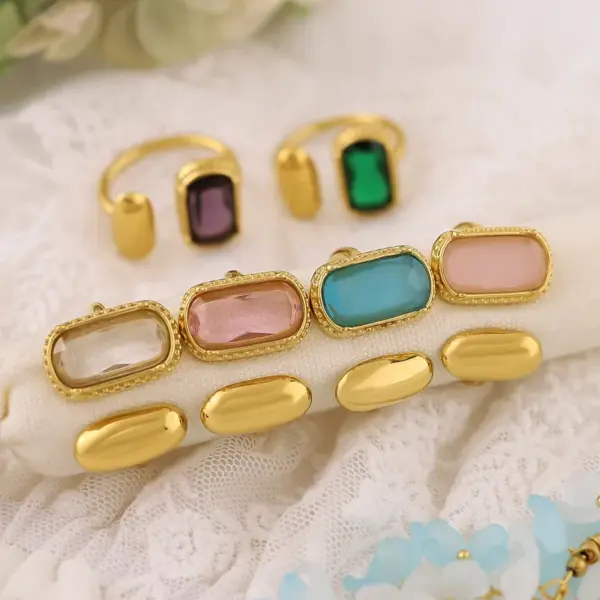 Wholesale PVD Coated 18K Gold Real Gold Plated Geometric Rectangle 304 Stainless Steel Elegant French Style IG Style Waterproof Non Tarnish Open Rings
