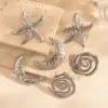 Wholesale 1 Pair IG Style French Style Moon Starfish 304 Stainless Steel Ear Studs