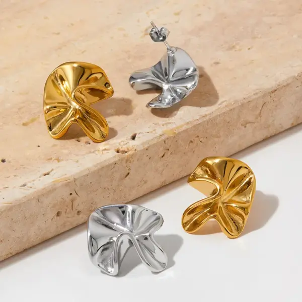 304 Stainless Steel Geometric PVD Coated Stone-Free Real Gold Plated 16K Gold White Gold Plated Gold Plating Elegant Waterproof Non Tarnish Irregular Plating Ear Studs